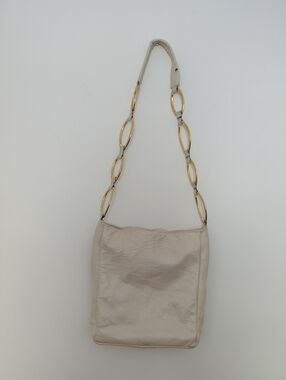 Colini Genuine Leather Cream Shoulder Bag with Gold Chain Accent